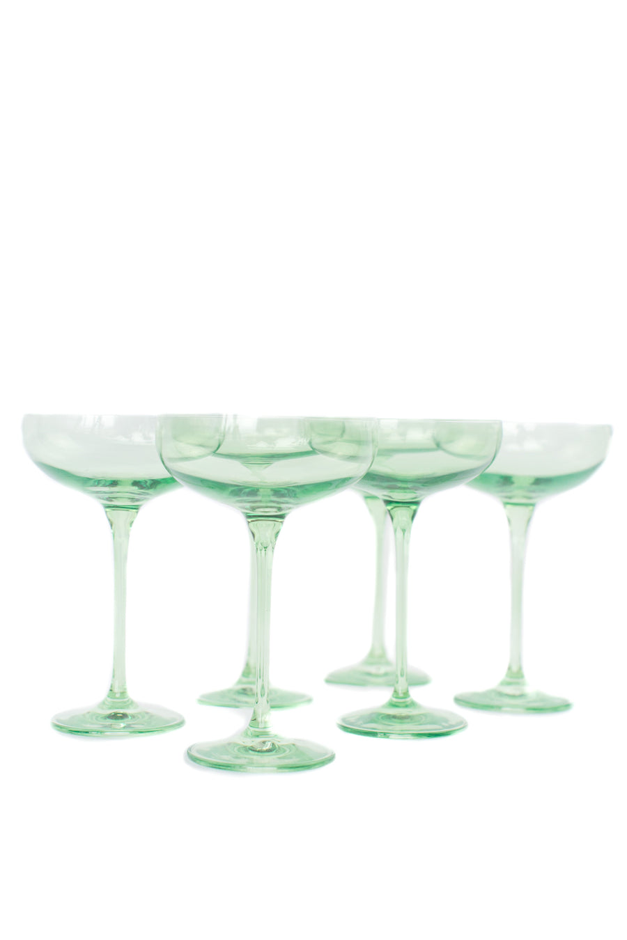Mint green champagne coupes elegantly displayed for sophisticated event decor and stylish table settings.