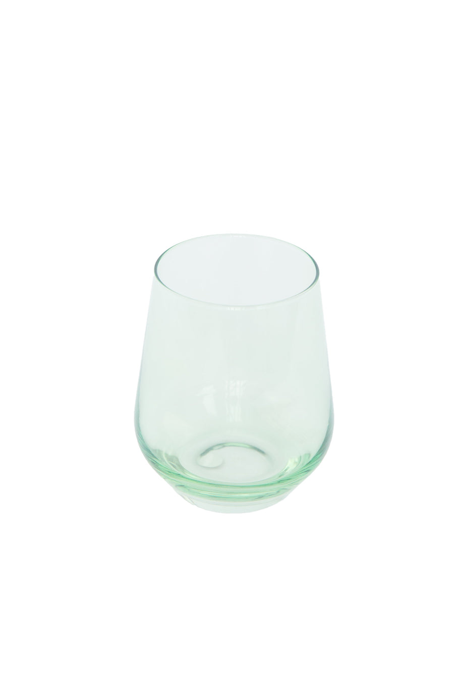 Elegant mint green stemless wine glasses perfect for stylish entertaining and modern table settings.