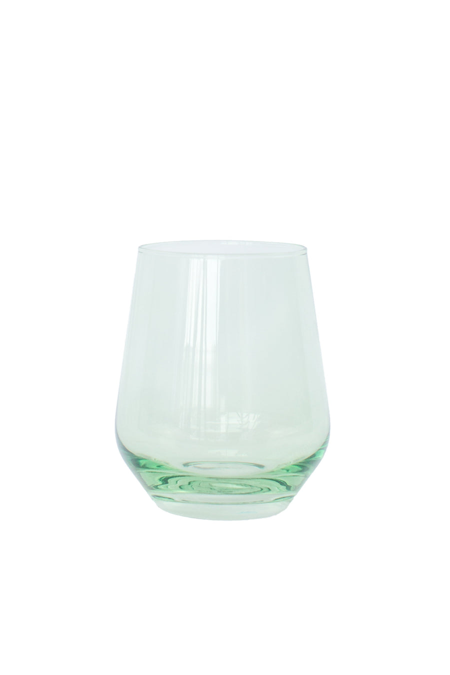 Elegant mint green stemless wine glasses perfect for stylish entertaining and modern table settings.