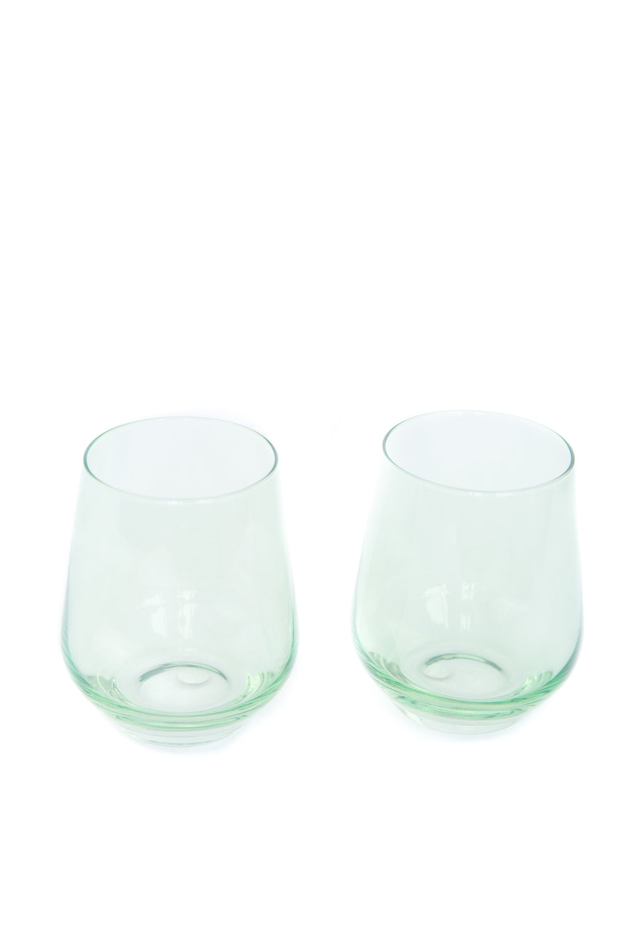 Elegant mint green stemless wine glasses perfect for stylish entertaining and modern table settings.