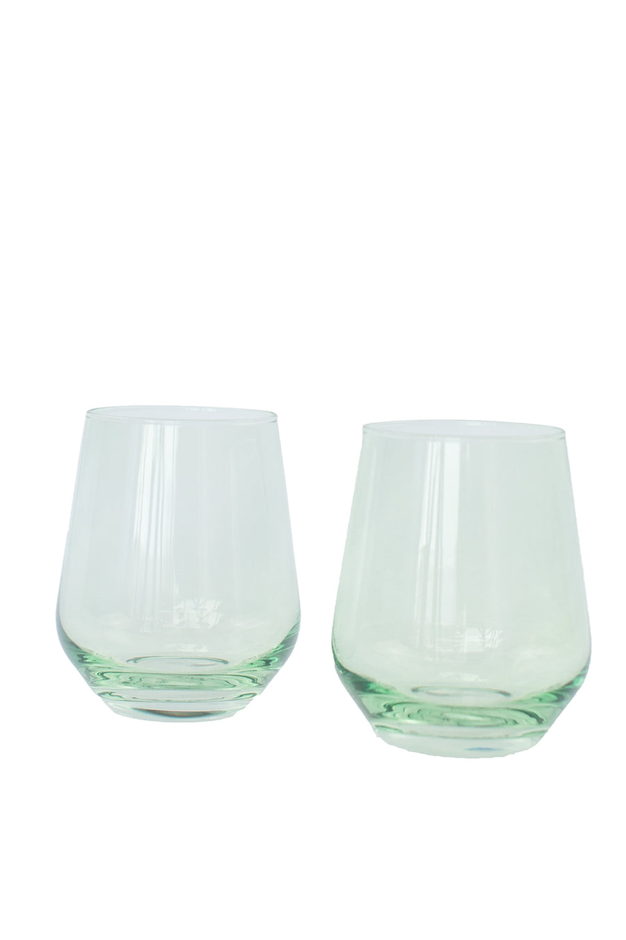 Elegant mint green stemless wine glasses perfect for stylish entertaining and modern table settings.